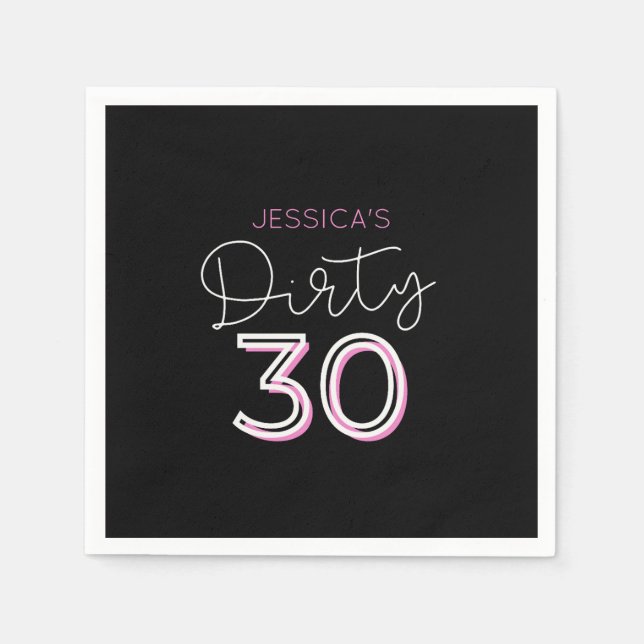 Black Dirty Thirty Custom Name Birthday Napkins (Front)