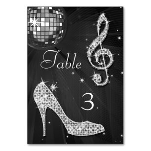 Black Disco Ball and Stiletto Shoe Double Sided Table Number