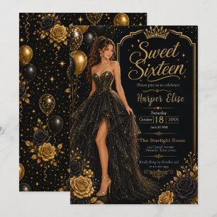 Black Disco Ball Sweet 16 Party Invitation