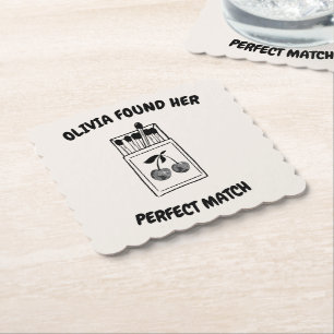 Black Disco Cherry Perfect Match Bachelorette Paper Coaster