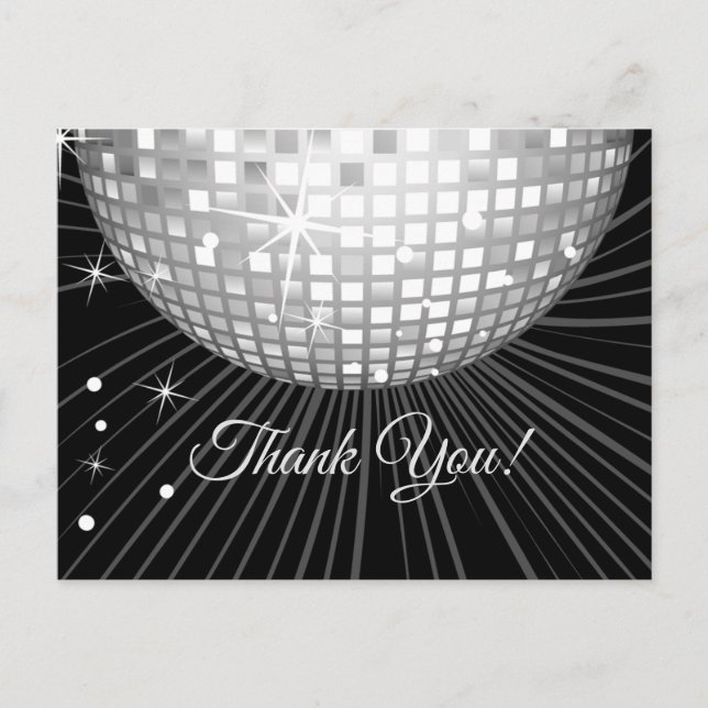 BLACK, DISCO PARTY, DANCE, BIRTHDAY THANK YOU CARD (Front)