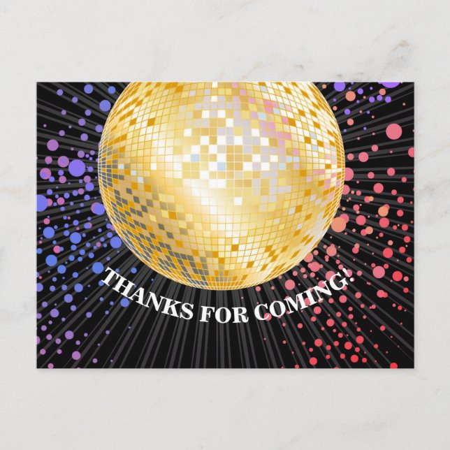 BLACK, DISCO PARTY, DANCE, BIRTHDAY THANK YOU CARD (Front)