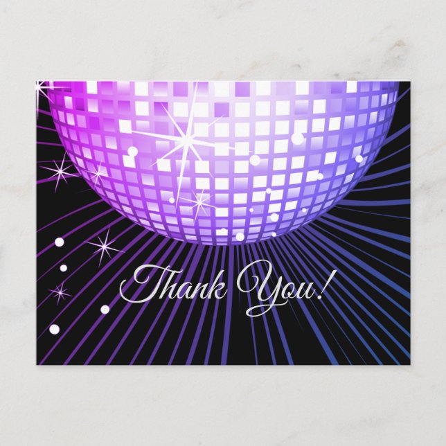 BLACK, DISCO PARTY, DANCE, BIRTHDAY THANK YOU CARD (Front)