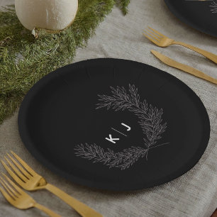 Black Distinguished Monogram Paper Plate