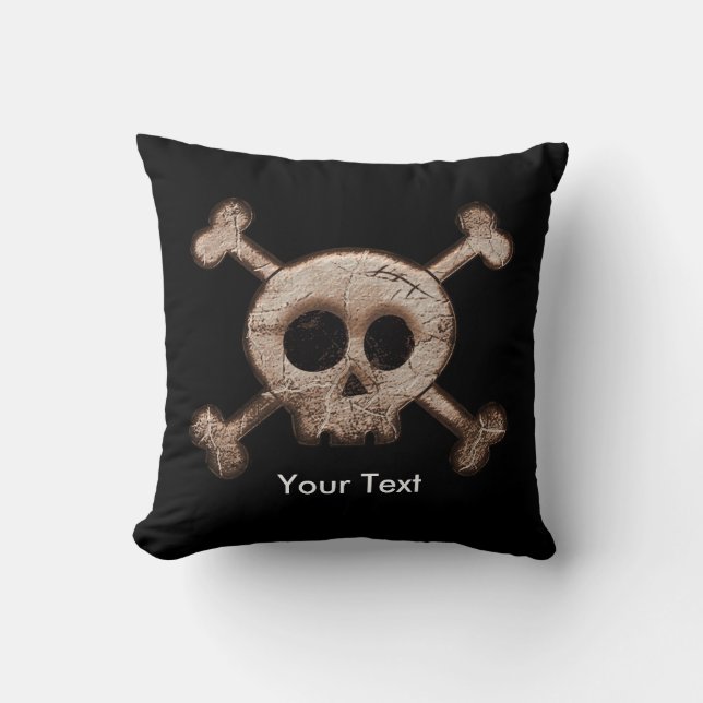 Black Distressed Skull & Bones Throw Pillow (Front)