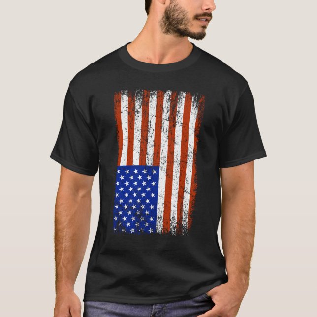 Black Distressed Vertical American Flag Shirt (Front)