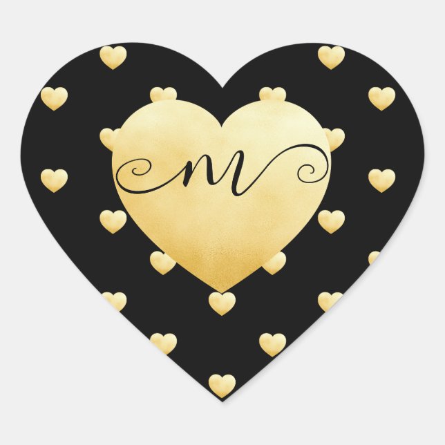 Black DIY Monogram Golden Heart Sticker (Front)