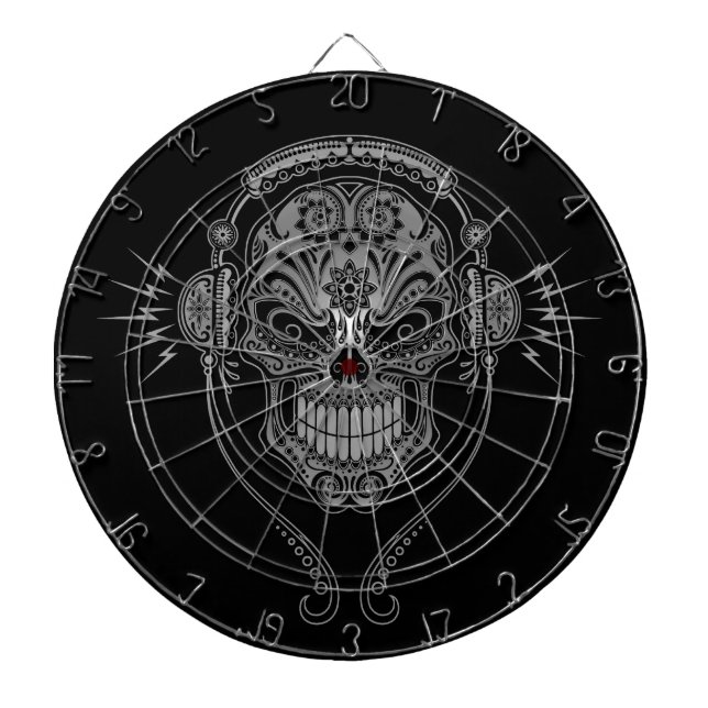 Black DJ Sugar Skull Dartboard (Front)