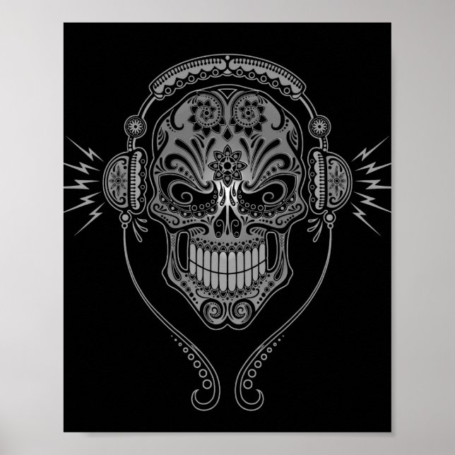 Black DJ Sugar Skull Poster (Front)