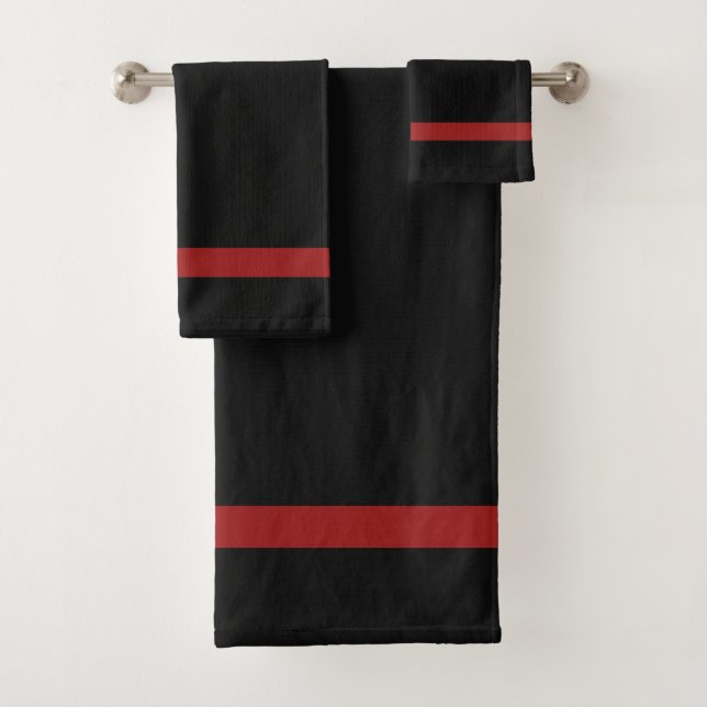 Black + Dk Red  Bath Towel Set (Insitu)