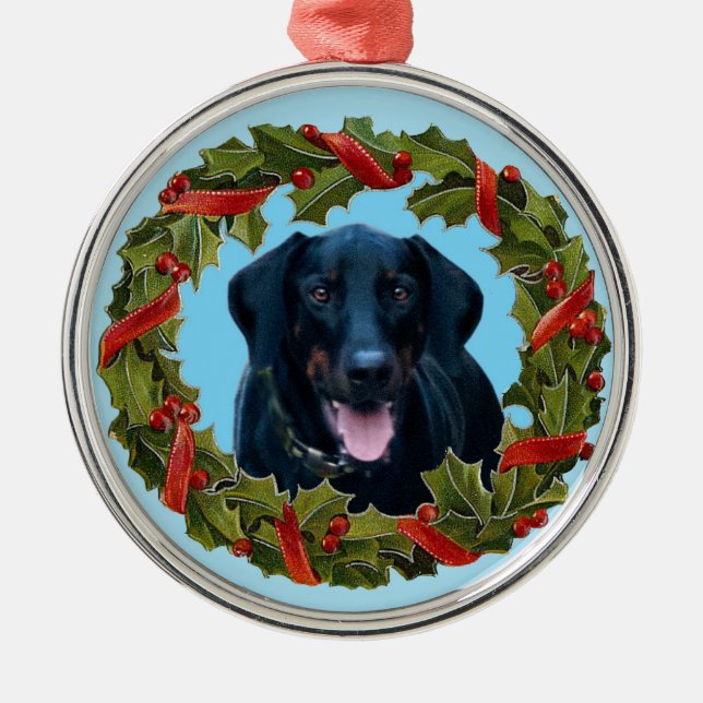 Black Doberman Dog Christmas ornament (Front)
