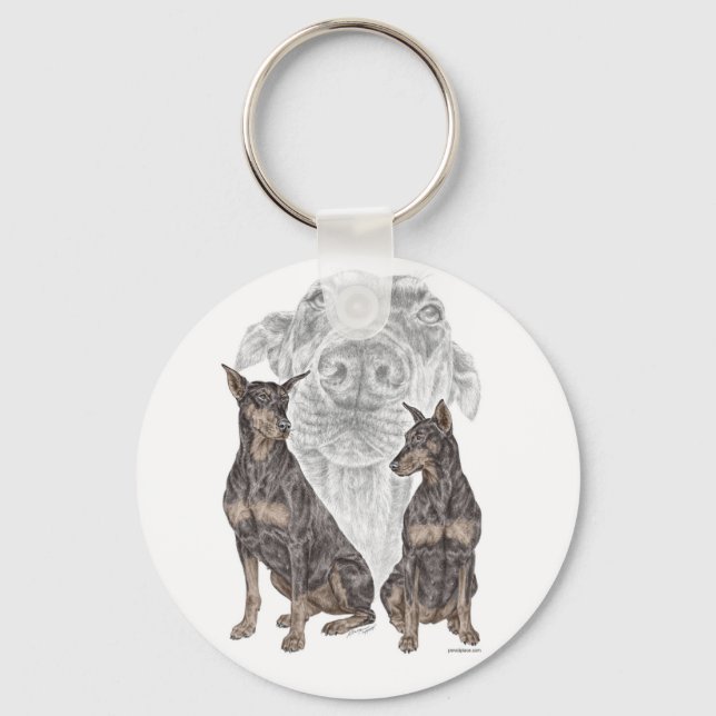 Black Doberman Dogs for keys Key Ring (Front)
