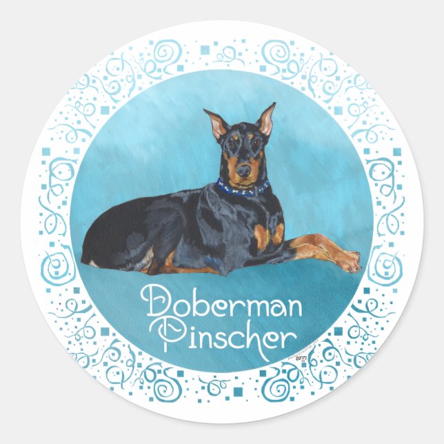 Black Doberman Pinscher Classic Round Sticker (Front)