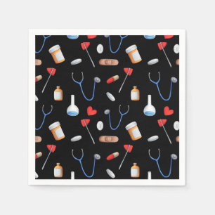 Black Doctor Nurse Medical Equipment Pattern Napkin