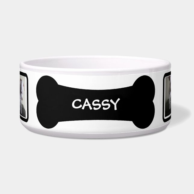 Black Dog Bone Photo Personalised Pet Bowl (Front)