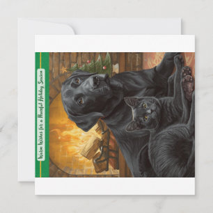 Black Dog Cat Warm Wishes Holiday Flat Card