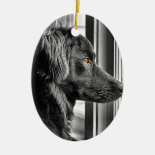 Black dog ceramic ornament