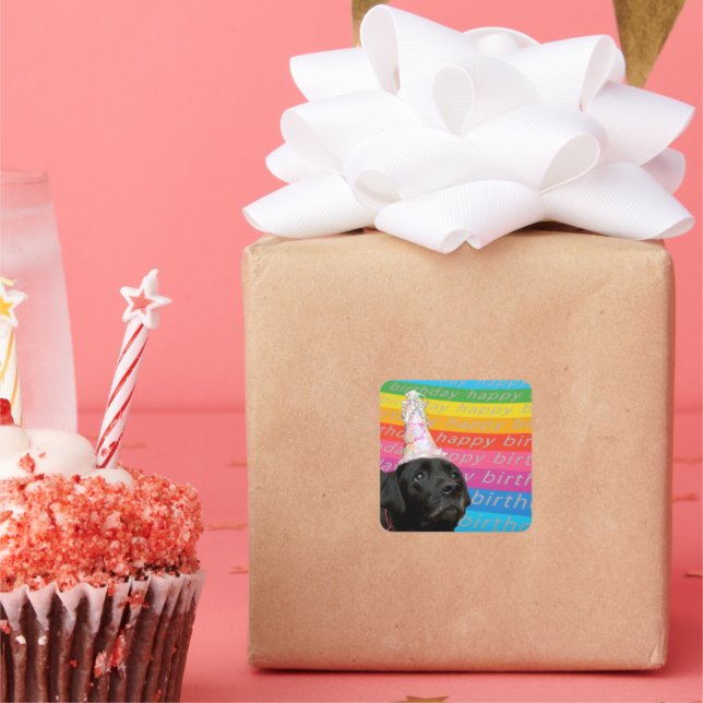 Black Dog Colourful Happy Birthday Text Sticker (Party)
