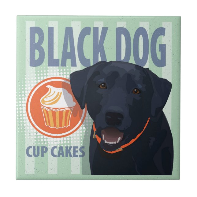 Black Dog Cup Cakes Ceramic Tile (Front)