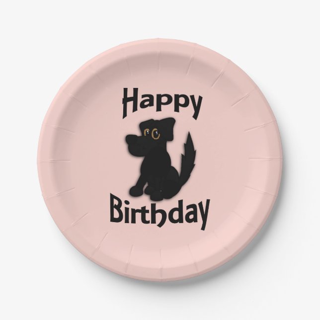 Black Dog Happy Birthday Pink Paper Plate (Front)