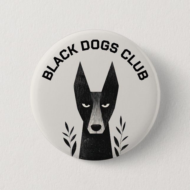 Black Dog Illustration 6 Cm Round Badge (Front)