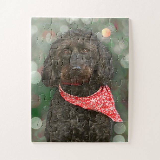 black dog labradoodle Christmas Jigsaw Puzzle (Vertical)