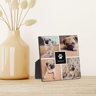 Black Dog Name & Pawprint Pet Photo Collage Plaque