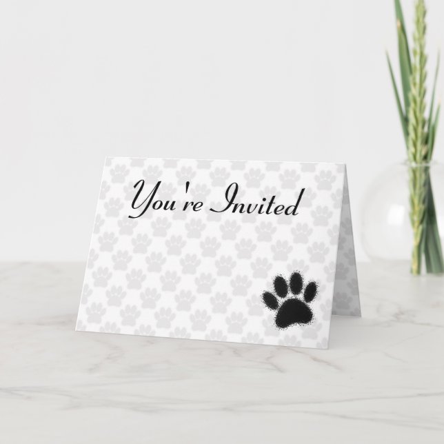 Black Dog Paw Drawing Invitation (Front)