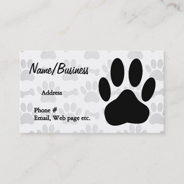 Black Dog Paw Print and Bones Custom Business Card (Front)