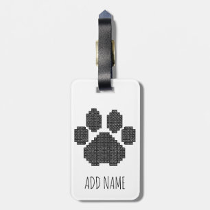 Black Dog Paw Print Building Block Custom Name Luggage Tag