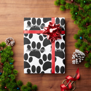 Black Dog Paw Print Custom Name Wrapping Paper