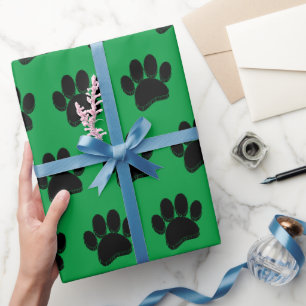 Black Dog Paw Print Hand Drawn Custom Wrapping Paper