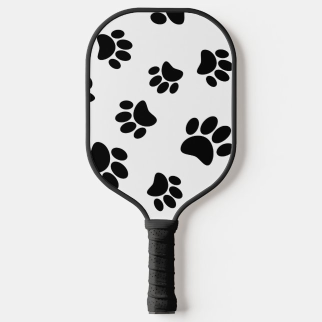 Black Dog Paw Print Pattern Pickleball Paddle (Front)