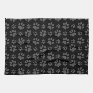 Black dog paw print pattern tea towel