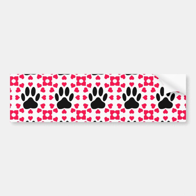 Black Dog Paw Print With Heart Shapes Bumper Sticker (Front)