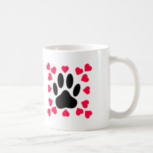 Black Dog Paw Print With Heart Shapes Coffee Mug