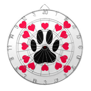 Black Dog Paw Print With Heart Shapes Dartboard