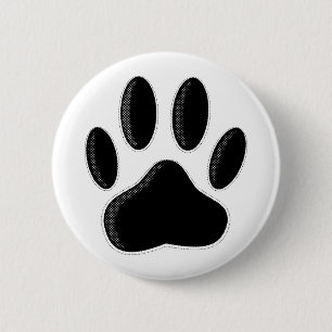 Black Dog Paw Print With Newsprint Effect 6 Cm Round Badge
