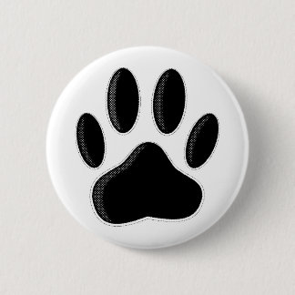 Black Dog Paw Print With Newsprint Effect 6 Cm Round Badge