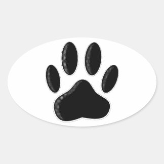 Black Dog Paw Print With Newsprint Effect Oval Sticker
