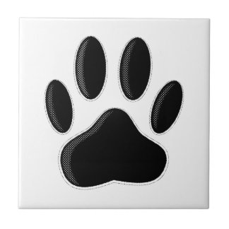 Black Dog Paw Print With Newsprint Effect Tile