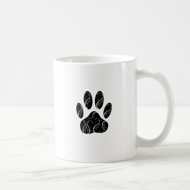 Black Dog Paw Print With White Flourishes Coffee Mug (Right)