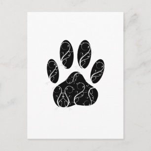 Black Dog Paw Print With White Flourishes Postcard
