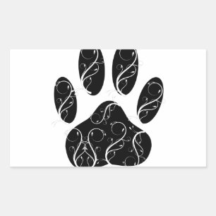 Black Dog Paw Print With White Flourishes Rectangular Sticker