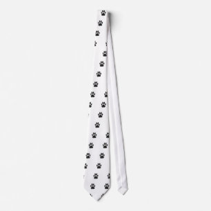 Black Dog Paw Print With White Flourishes Tie