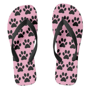 Black Dog Paw Prints On Light Pink Thongs