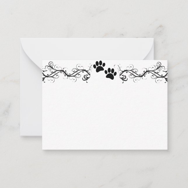 Black Dog Paw Prints Scrollwork Blank Card (Front)