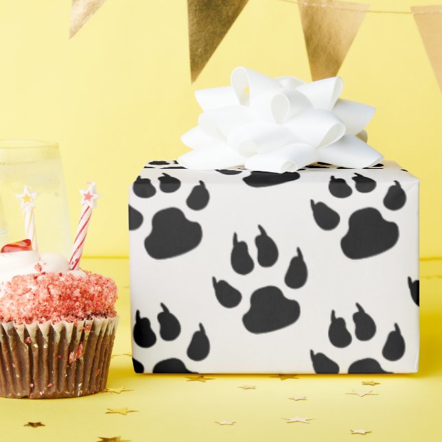 black dog paw prints wrapping paper (Birthday Party)