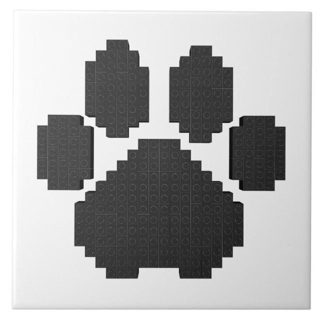 Black Dog Pawprint Building Blocks Ceramic Tile (Front)