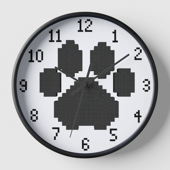 Black Dog Pawprint Building Blocks Clock (Front)